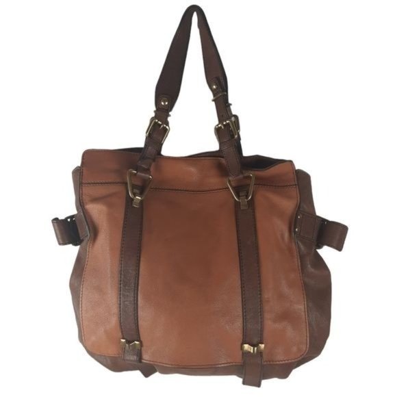 Kooba Colorblock Leather Cognac Satchel Bag Large - Picture 2 of 16